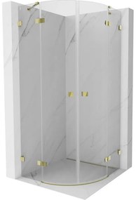 Mexen Lunar, polkruhový výklopný sprchový kút 80 x 80 cm, 8mm číre sklo, zlatý profil, 833-080L-080P-50-00