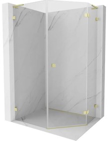 Mexen Lunar, L pravý výklopný päťuholníkový sprchový kút 90 x 100 cm, 8mm číre sklo, zlatý matný profil, 831L-090P-100L-55-00-P