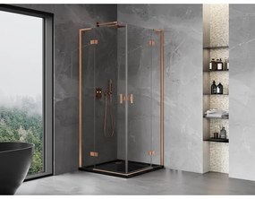 Mexen Mist-H L Duo, 2-krídlový sprchový kút 80 x 80 cm, číre sklo, medený matný profil, 8A5L-080L-080P-65-00
