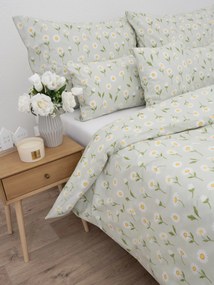 Predĺžené bavlnené obliečky Renforcé - Sedmokrásky sivozelené