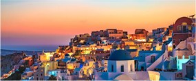 Obraz - Santorini pri zotmení (120x50 cm)