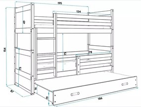 Interbeds Poschodová posteľ Rico 3 trojmiestna 190cm x 80cm sivá