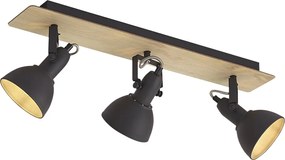 Stropný reflektor čierny s drevom 3-svetelný otočný a sklopný - Jakub