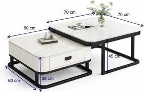 LuxuryForm DESIGN Konferenčný stolík ARAGON 70 × 70 / 60 × 60 cm – biely / biely mramor + sklo (set 2 ks)