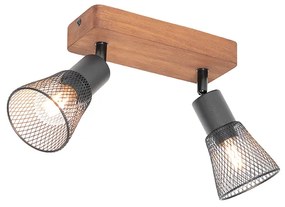 Priemyselné bodové svetlo čierne s drevom 2-svetlo - Kristina