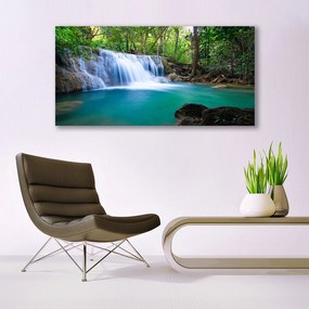 Obraz na akrylátovom skle Vodopád jazero les príroda 120x60 cm