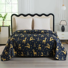 Prehoz na posteľ GOLDEN DEER tmavomodrý Rozmer: 220 x 240 cm