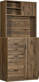 HOMCOM Moderná kredenc s 3 zásuvkami a skriňami, úložný priestor do kuchyne a obývačky, 80x40x178cm, orech | Aosom