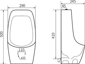 Mexen Carter, závesný pisoár 50x29x24,5 cm, čierna matná, 37045070
