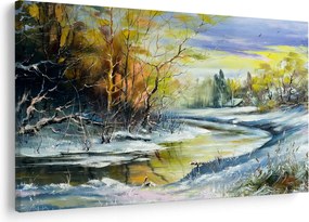 Obraz zimnej rieky, olejomaľba (90x60 cm)
