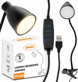 BERGE Andora LED stolná lampa s klipom 1xE27 čierna