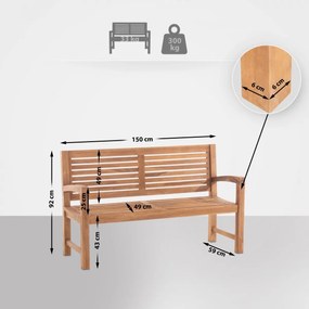 Záhradná lavica Halden Teak - drevo teak,150 cm