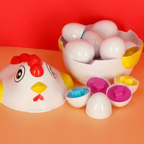 KIK Montessori vzdelávacie puzzle sliepočka s 12 vajíčkami na triedenie tvarov a farieb