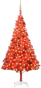 Umelý vianočný stromček s LED a súpravou gulí 240cm červený PVC 3077516