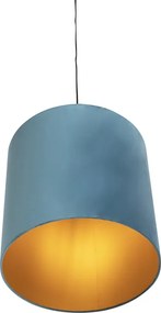 Závesné svietidlo s modrým zamatovým tienidlom so zlatom 40 cm - Combi