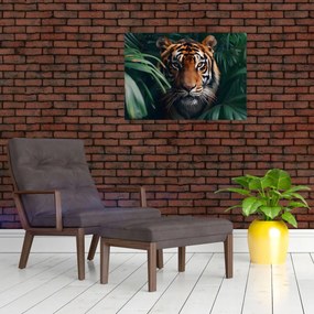 Sklenený obraz - Portrét tigra v džungli (70x50 cm)