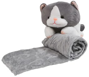 Plyšová MAČKA s detskou dekou vo vnútri, sivá