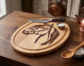 AMADEA Drevená servírovacia doska - podnos oválne kôň, masívne drevo, 30 cm