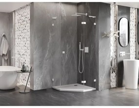 Mexen Lunar, L pravý výklopný päťuholníkový sprchový kút 90 x 90 cm, 8mm číre sklo, biely profil, 831L-090P-090L-20-00-P