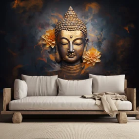 Gario Fototapeta Zlatý Budha a kvety Materiál: Vliesová, Rozmery: 450 x 315 cm