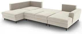 Béžová zamatová rozkladacia/s úložným priestorom rohová pohovka (ľavý roh/do "U") Kyoto – Cosmopolitan Design