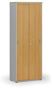 Kancelárska skriňa so zasúvacími dverami PRIMO GRAY, 2128 x 800 x 420 mm, sivá/buk