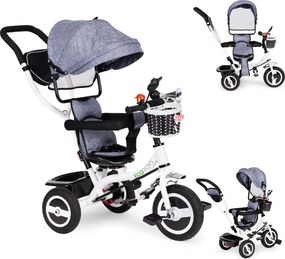 ECOTOYS trojkolka pre deti od 12 mesiacov s 360° otočným sedadlom, sklopná strieška, sivá
