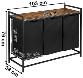 Kôš na bielizeň ARTUS 3-priehradkový čierny
