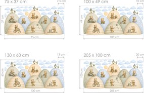 Medvedíky na kopcoch samolepiace tapety do detskej izby hárok 75 x 37 cm