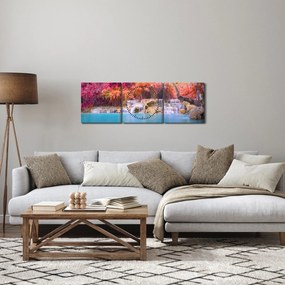 Obraz tyrkysovej lagúny, Laos, Tat Kuang Si (s hodinami) (90x30 cm)