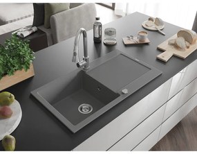 Mexen Leo, 1-komorový granitový drez 900x500x190 mm a drezová batéria Elia, šedá, 6501-71-670101-00
