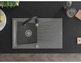 Mexen Cesar, 1-komorový granitový drez 775x470x190 mm a drezová batéria Savita, šedá, 6514-71-672601-70