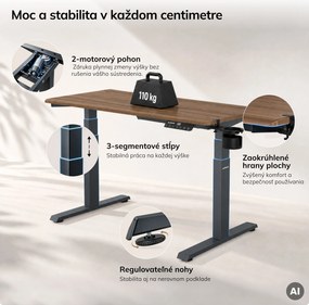 Elektrický stôl s reguláciou výšky ergonomický antracitový/orech,1200x600 mm: ARIA