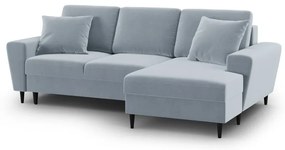 Svetlomodrá zamatová rozkladacia/s úložným priestorom rohová pohovka (pravý roh/s leňoškou) Kyoto – Cosmopolitan Design