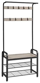 Vešiakový stojan s botníkom a lavičkou, 9 odnímateľných háčikov, 183x84x33.7cm