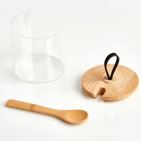 Zeller Present Sklenená dóza s bambusovým viečkom, koženým pútkom, lyžičkou, 320ml LATTE