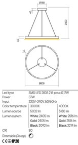 Redo 01-2865 - LED Stmievateľný luster na lanku FEBE LED/37W/230V zlatá