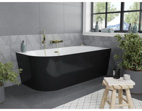 Mexen Mia, voľne stojaca rohová vaňa, pravá, 180 x 80 cm, biela-čierna, zlatý lesklý prepad, 52691808075P-50
