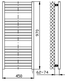 Aqualine Aqualine, TONDI-E elektrické vykurovacie teleso, rovné, 450x970 mm, 300 W, biela, DE450T