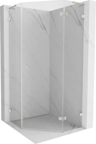 Mexen Lunar, L päťuholníkový sprchový kút naklápací vpravo 80 x 80 cm, 8mm číre sklo, oceľový profil, 831L-080P-080L-97-00-P