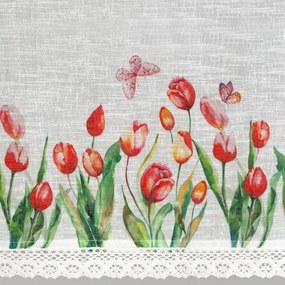 Biela záclona STELLA s potlačou tulipánov 150x30 cm