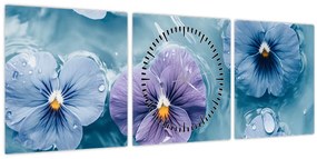 Obraz - Fialky vo vode (s hodinami) (90x30 cm)