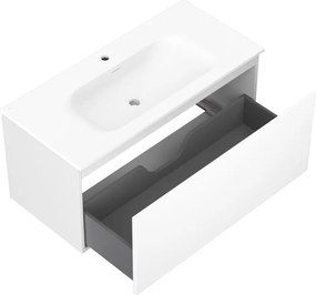 Mexen Orio, kúpeľňová skrinka 100 cm s umývadlom Vela, 1 zásuvka, biela matná, 91A10-10047-1-BF01-W23M01