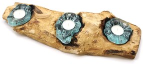 Roztavené sklo na dreve - Svietnik na tri sviečky