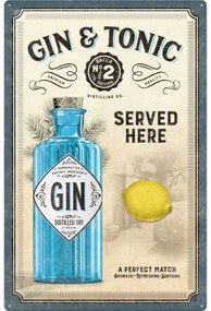 Plechová ceduľa Gin & Tonic - Served Here (40x60), ( x  cm)
