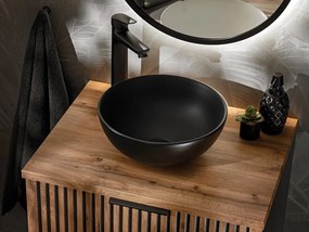 Závěsná skříňka Casad se zápustným umyvadlem a sifonem 80 cm dub wotan/černá