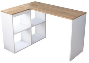 Rohový psací stůl Mario 120 cm s úložným regálem dub přírodní/bílý