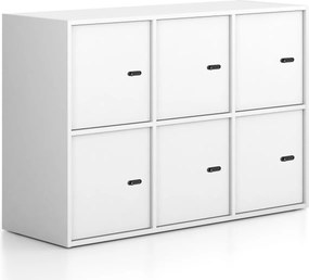 Kancelárska skriňa FRAME, nízka, 6x dvere, 1299 x 450 x 881 mm, mechanický kódový zámok, biela