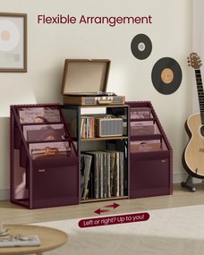 Stojan na gramofón, 3 úrovne, na odkladanie vinylových platní, rustikálna hnedá