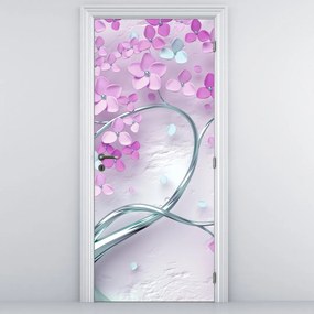 Fototapeta na dvere - Kvety na striebornom kmeni, abstrakt (95x205cm)